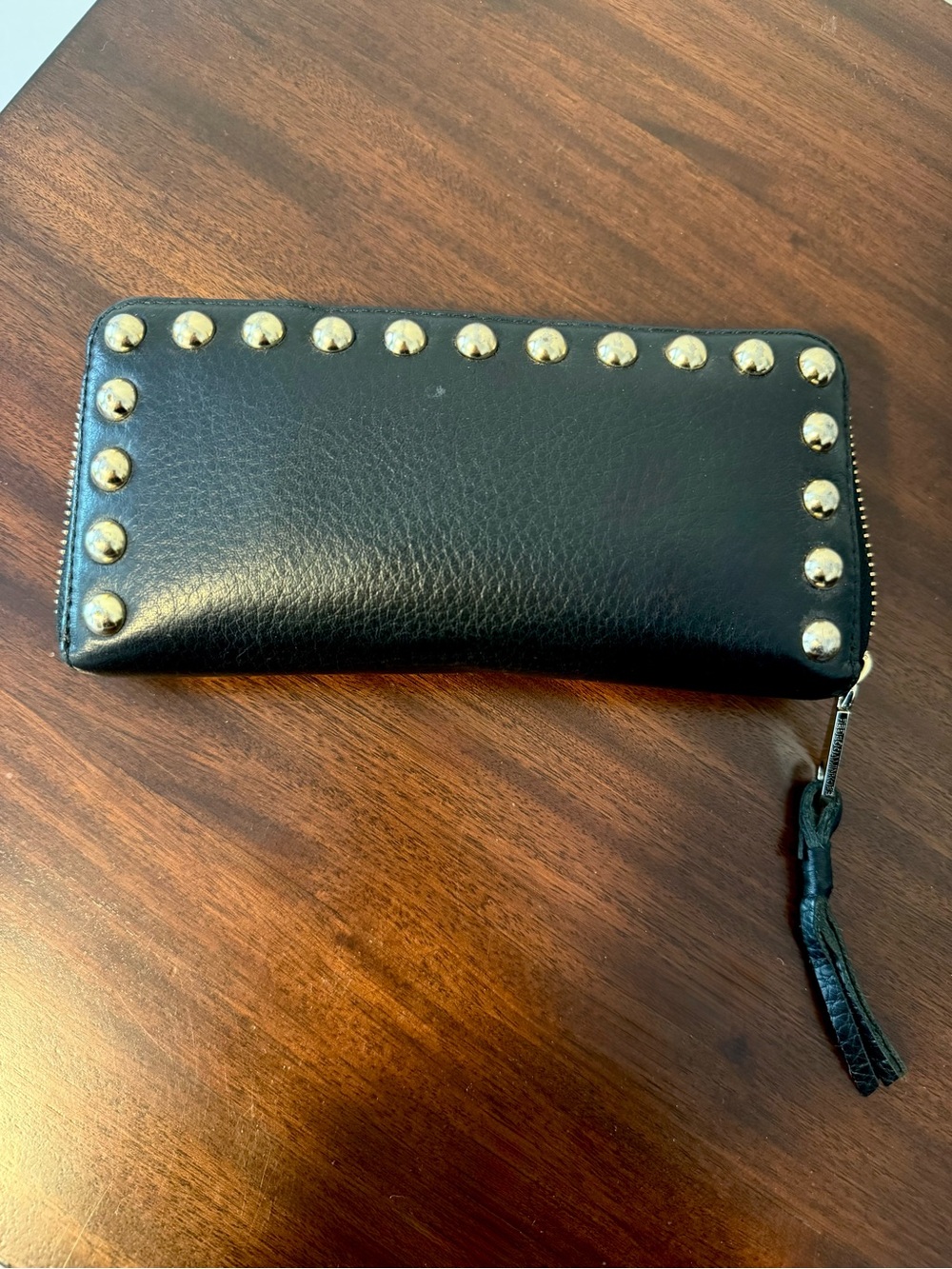 Rebecca Minkoff Black Pebbled Leather Studded Zip Wallet